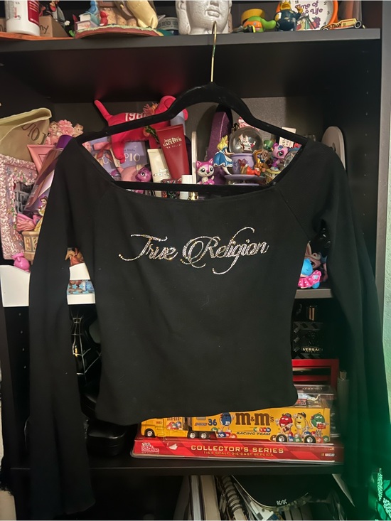 True Religion Tops - True Religion Black Long-Sleeve Top with Rhinestone Script Logo